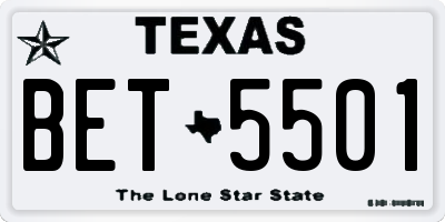 TX license plate BET5501