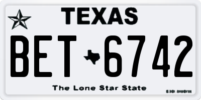 TX license plate BET6742