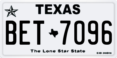 TX license plate BET7096