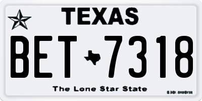 TX license plate BET7318