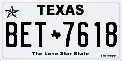 TX license plate BET7618