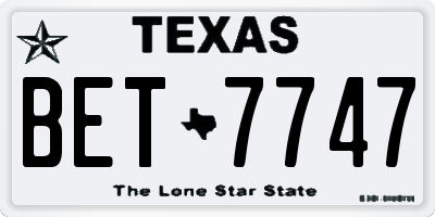 TX license plate BET7747