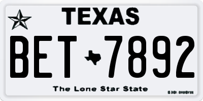 TX license plate BET7892