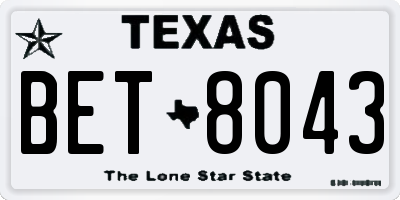 TX license plate BET8043