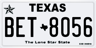 TX license plate BET8056
