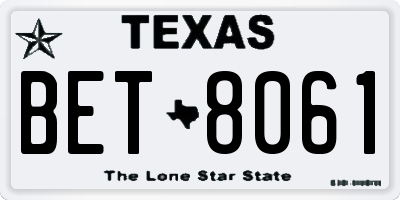 TX license plate BET8061
