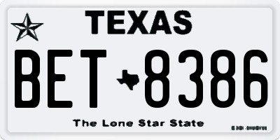 TX license plate BET8386
