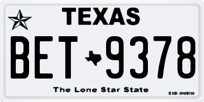 TX license plate BET9378