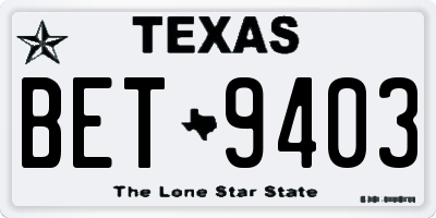 TX license plate BET9403