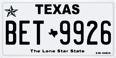 TX license plate BET9926