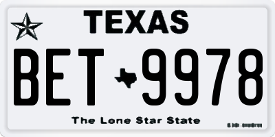 TX license plate BET9978