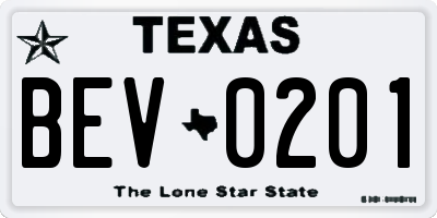TX license plate BEV0201