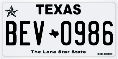 TX license plate BEV0986