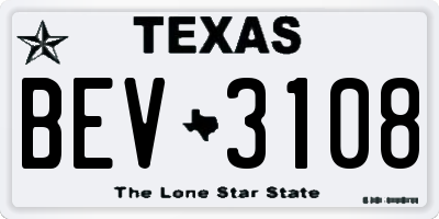 TX license plate BEV3108
