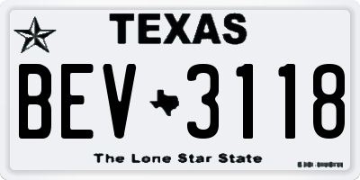 TX license plate BEV3118