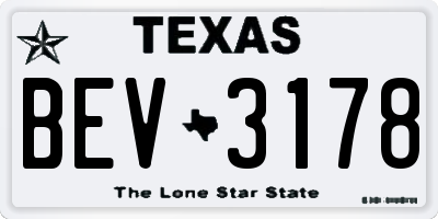 TX license plate BEV3178