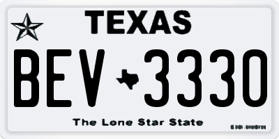 TX license plate BEV3330