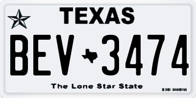 TX license plate BEV3474