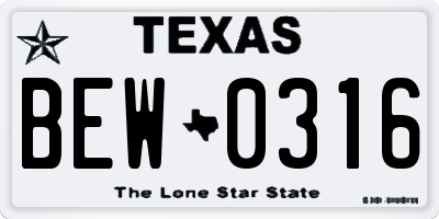 TX license plate BEW0316
