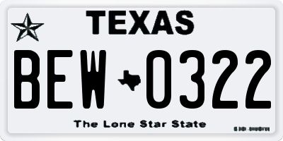 TX license plate BEW0322