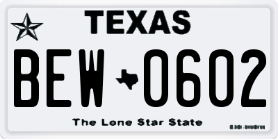 TX license plate BEW0602