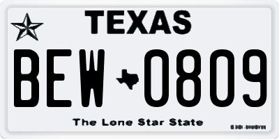 TX license plate BEW0809