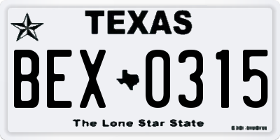 TX license plate BEX0315