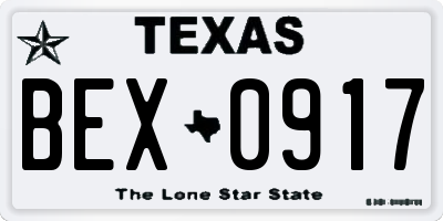 TX license plate BEX0917