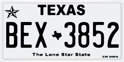 TX license plate BEX3852
