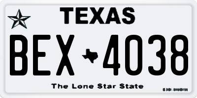 TX license plate BEX4038