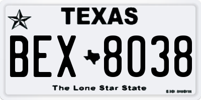 TX license plate BEX8038