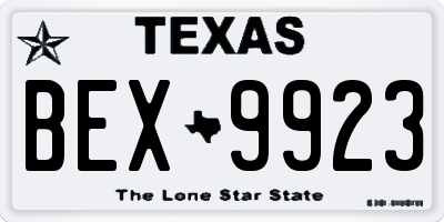 TX license plate BEX9923