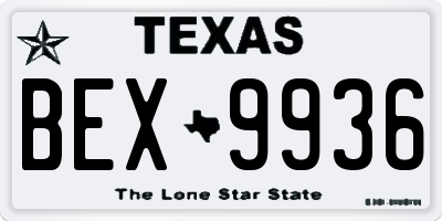 TX license plate BEX9936