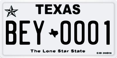 TX license plate BEY0001