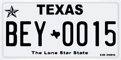 TX license plate BEY0015
