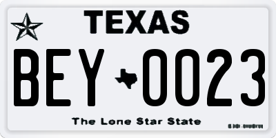 TX license plate BEY0023
