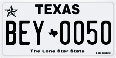 TX license plate BEY0050