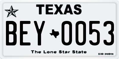 TX license plate BEY0053