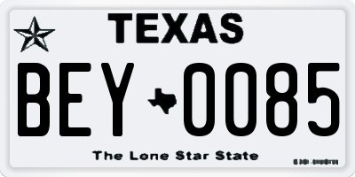 TX license plate BEY0085