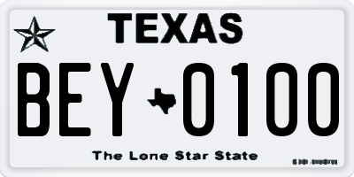 TX license plate BEY0100