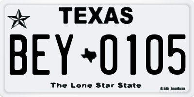 TX license plate BEY0105