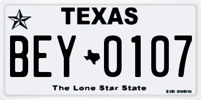TX license plate BEY0107