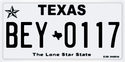TX license plate BEY0117