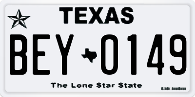 TX license plate BEY0149