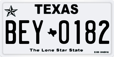 TX license plate BEY0182