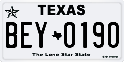 TX license plate BEY0190
