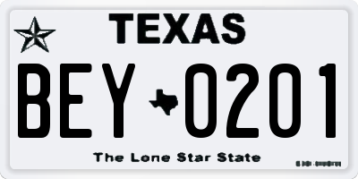 TX license plate BEY0201