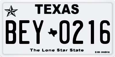 TX license plate BEY0216