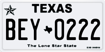 TX license plate BEY0222