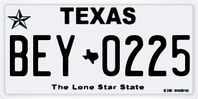 TX license plate BEY0225